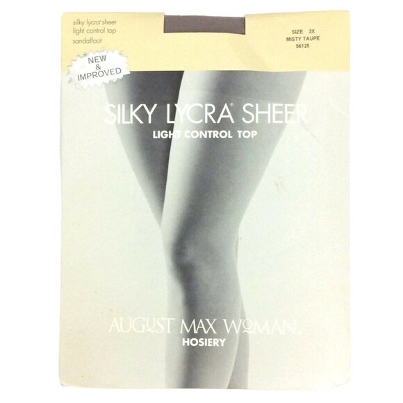 August Max Woman Pantyhose 3X Sheer Misty Taupe Light Control Top Sandalfoot - Picture 1 of 3